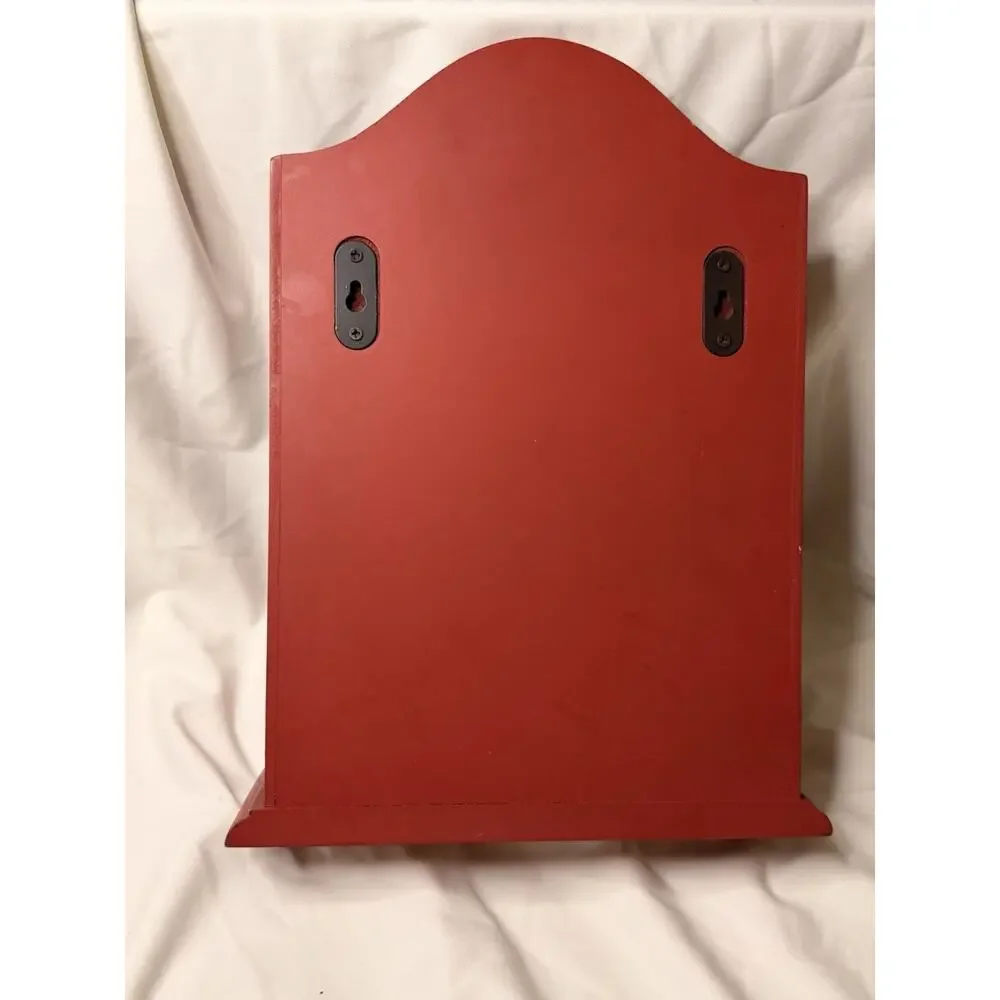 Vintage Red Wall Hanging Wooden Double Drawer Mini Cabinet Shelf Farmhouse Decor